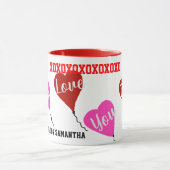 バレンタインの恋人の名前レッドピンクのハート マグカップ (中央)
