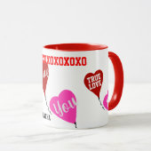 バレンタインの恋人の名前レッドピンクのハート マグカップ (正面右)