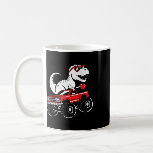 バレンタインの恐竜の怪物トラック男の子の子供に コーヒーマグカップ (左)