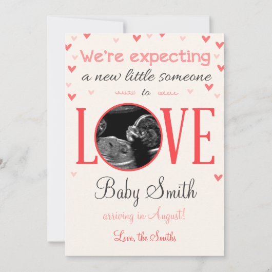 バレンタインの愛の妊娠超音波告知 案内状 (正面)