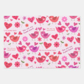 バレンタインの愛の鳥は赤とピンクのパターン ラッピングペーパーシート (正面3)
