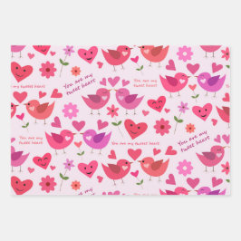 バレンタインの愛の鳥は赤とピンクのパターン ラッピングペーパーシート