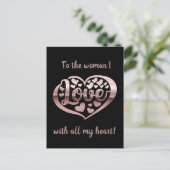 バレンタインの愛ハートメタリックバラ金ゴールドピンク シーズンポストカード (スタンド正面)