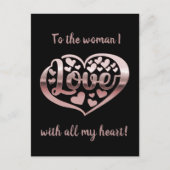 バレンタインの愛ハートメタリックバラ金ゴールドピンク シーズンポストカード (正面)