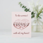 バレンタインの愛ハートメタリックバラ金ゴールドピンク ポストカード (スタンド正面)