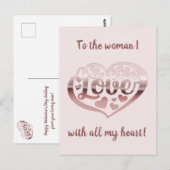 バレンタインの愛ハートメタリックバラ金ゴールドピンク ポストカード (正面/裏面)