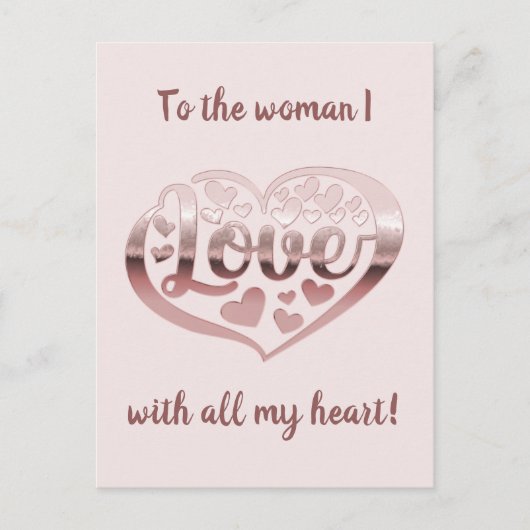 バレンタインの愛ハートメタリックバラ金ゴールドピンク ポストカード (正面)