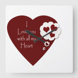 バレンタインの愛ハート時計 スクエア壁時計