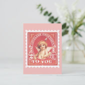 バレンタインの挨拶キューピッド赤スタンプはがき ポストカード (スタンド正面)