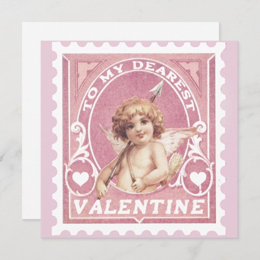 バレンタインの挨拶 キューピッド ピンクスタンプ バレンタインデー シーズンカード (正面/裏面)