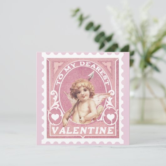 バレンタインの挨拶 キューピッド ピンクスタンプ バレンタインデー シーズンカード (スタンド正面)