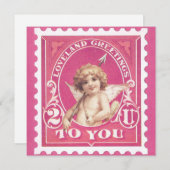 バレンタインの挨拶 キューピッド 赤いスタンプ バレンタインデー シーズンカード (正面/裏面)