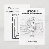 バレンタインの教室カード ライオンの警官ぬりえ サンキューカード (正面/裏面)