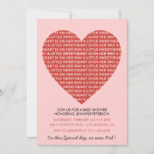 バレンタインの日ベビーシャワーピンクレッドビッグハート 招待状 (正面)