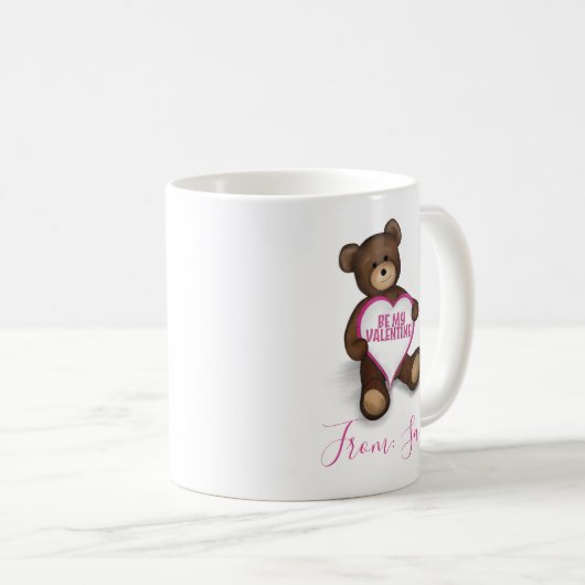 バレンタインの日ヴィンテージテディベアパーソナライズされた コーヒーマグカップ (正面右)