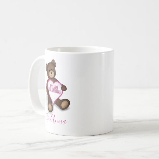 バレンタインの日ヴィンテージテディベアパーソナライズされた コーヒーマグカップ (正面左)