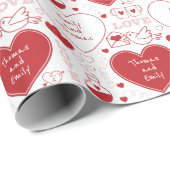 バレンタインの模様のラッピング紙 – 赤（白） ラッピングペーパー (ロールコーナー)