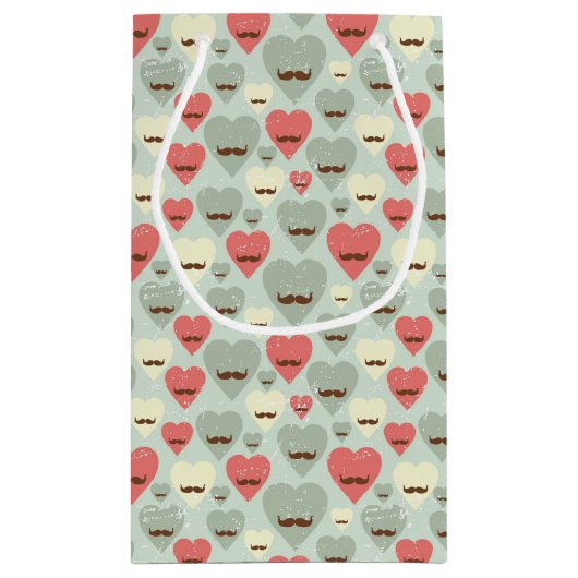 バレンタインの模様(ハートと口ひげ) スモールペーパーバッグ (裏面)