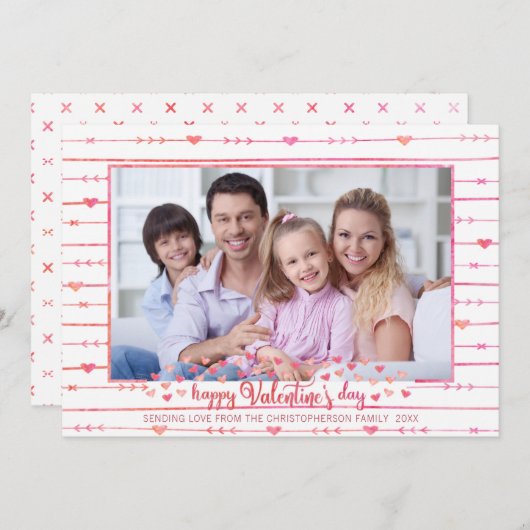 バレンタインの水の色のハートと矢印の写真 シーズンカード (正面/裏面)