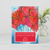 バレンタインの水の色のハートディナーパーティー 招待状 (スタンド正面)