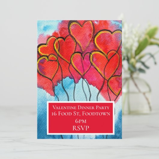 バレンタインの水の色のハートディナーパーティー 招待状 (スタンド正面)