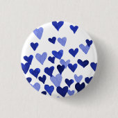 バレンタインの水の色ハート – 青 缶バッジ (正面)
