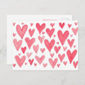 バレンタインの水彩ハートはがき ポストカード (正面/裏面)