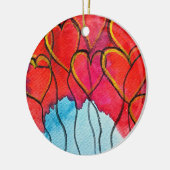 バレンタインの水彩赤ハート風船 セラミックオーナメント (左)