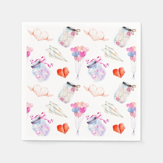 バレンタインの水色アイコンのパターン スタンダードカクテルナプキン (正面)