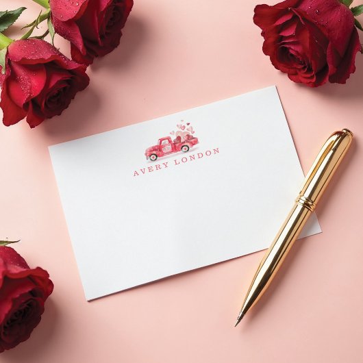 バレンタインの特別配達レッドウォーターカラートラック ノートカード