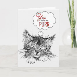 バレンタインの猫スケッチを赤で描く シーズンカード