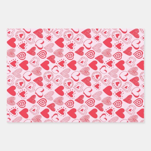 バレンタインの甘いハートのピンクのセット3 ラッピングペーパーシート (正面3)