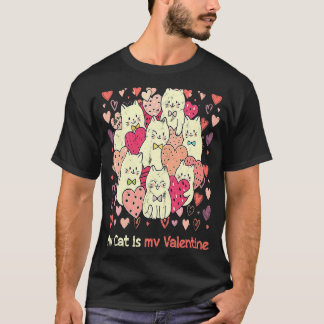 バレンタインの私の猫 黄色い猫と赤いハートのかわいいデザイン Tシャツ