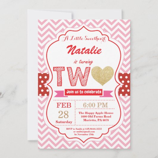 バレンタインの第2第2誕生日の小さい恋人 招待状 (正面)
