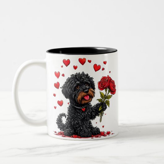 ❤️バレンタインの花と犬のマグカップ ツートーンマグカップ (左)