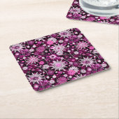 バレンタインの花柄パターン スクエアペーパーコースター (アングル)