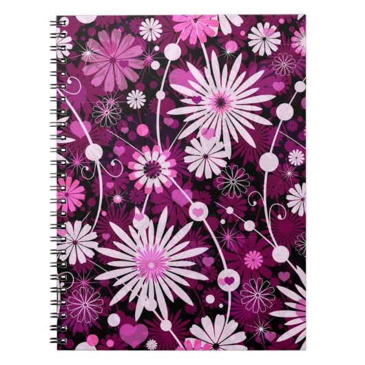 バレンタインの花柄パターン ノートブック (正面)