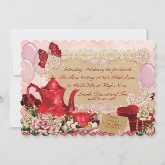 バレンタインの茶パーティの招待状 招待状 (裏面)