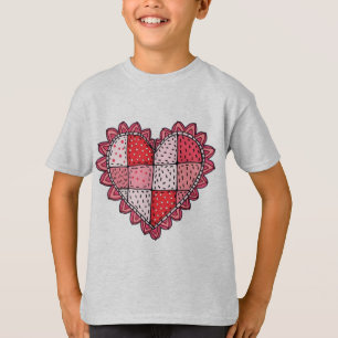 バレンタインの落書きアートスタイルパッチワークハートの子供用 Tシャツ