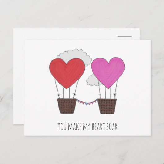 バレンタインの葉書をハートにかき上げて シーズンポストカード (正面/裏面)