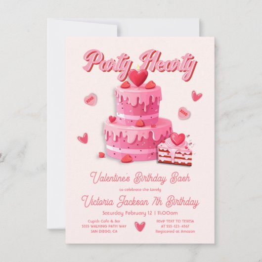 バレンタインの誕生日パーティーハーティ 招待状 (正面)