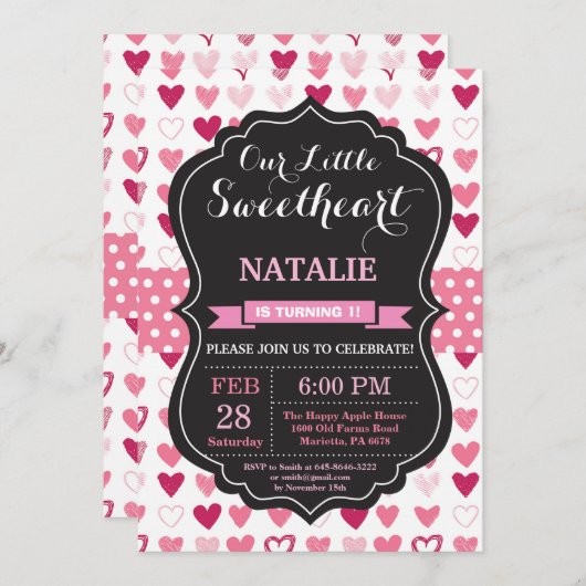 バレンタインの誕生日私達の小さい恋人 招待状 (正面/裏面)