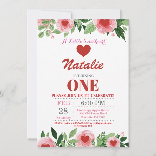 バレンタインの誕生日私達の小さい恋人 招待状 (正面)