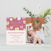 バレンタインの誕生発表カラフルキャンディハート 案内状 (スタンド正面)