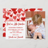 バレンタインの誕生発表カードかわいいハートレッド 案内状 (正面/裏面)