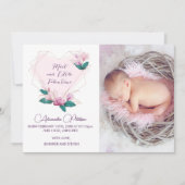 バレンタインの誕生発表カードエレガント花 案内状 (正面)