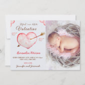 バレンタインの誕生発表カードハート矢印 案内状 (正面)