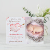 バレンタインの誕生発表カードハート矢印 案内状 (スタンド正面)