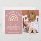 バレンタインの誕生発表カードレインボーハート 案内状 (正面)