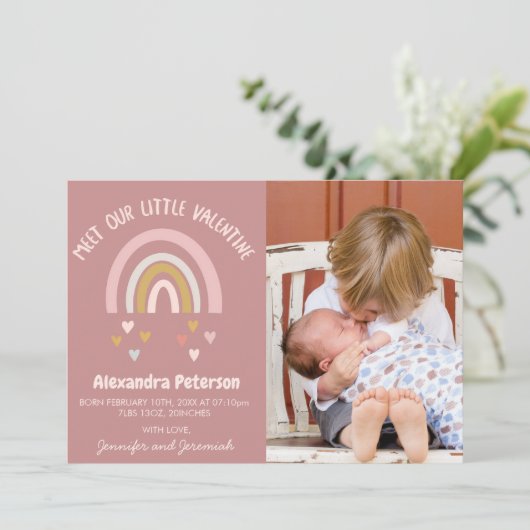 バレンタインの誕生発表カードレインボーハート 案内状 (スタンド正面)